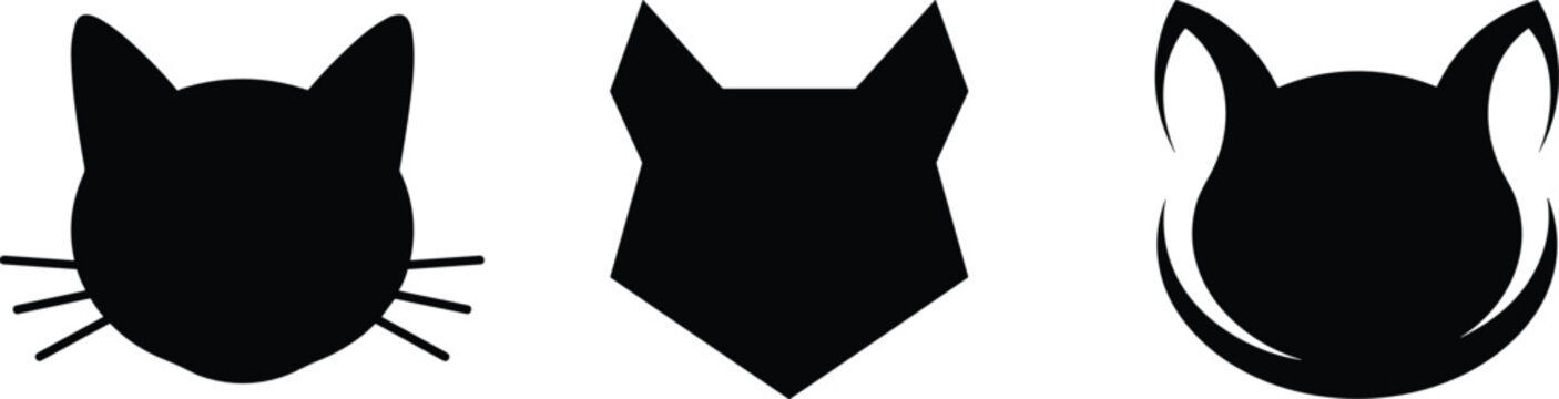 Cat Head Silhouette Icon Set with Geometric Minimalist and Abstract Line Art Pet Symbols for Veterinary Logo Branding and Animal Welfare Designs