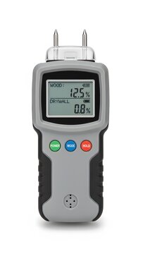 Digital moisture meter for wood and drywall analysis tool on white background