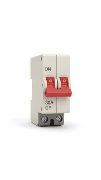 Double pole 30 amp electrical circuit breaker with red switch for home power safety systems