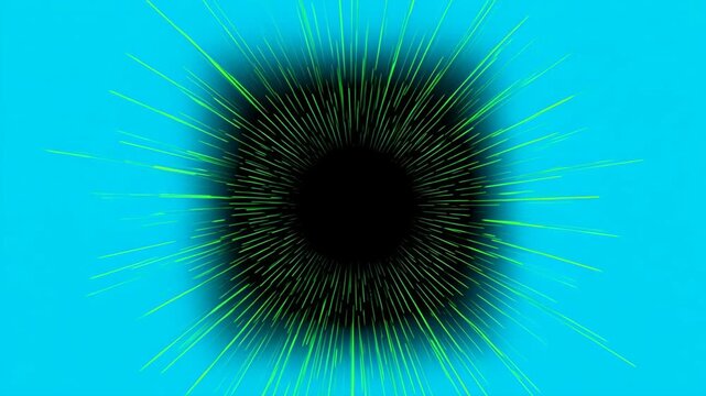 Abstract green fuzzy spheres with glowing centers on blue and black background