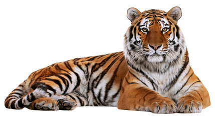 Obraz premium Bengal tiger lying down with orange fur and black stripes