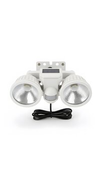 White dual head led security floodlight with integrated motion sensor for outdoor safety