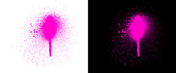 Neon pink spray paint drip on white and black background, vibrant graffiti splatter texture, street art design element © Md