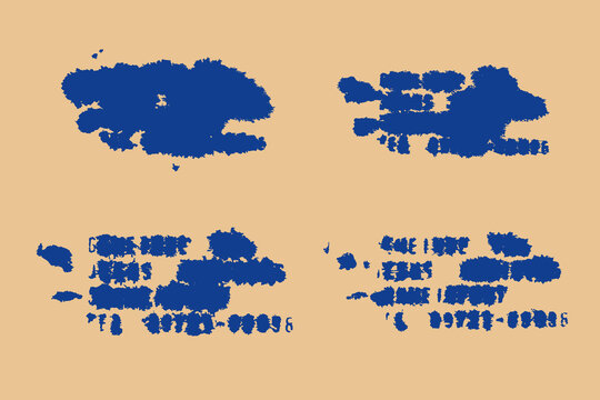 Old, blurry, smudge, leaking imprint of self-type stamp with inky blue numbers on paper yellowed with age. Vector illustration of seal impression from an old library retro book.