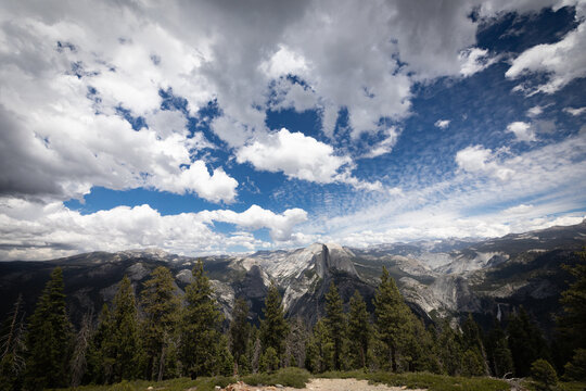 Yosemite National Park Half Dome Glacier Point Sentinel Dome Hike Scenic Vista Cloudy Sky
