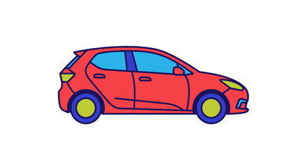 Fototapeta premium Red Car Side View Illustration.