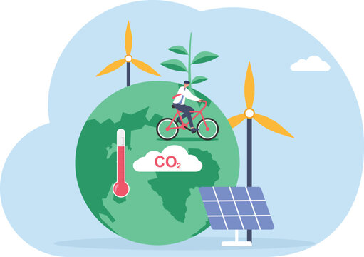 Robot and businessman at global climate change monitor