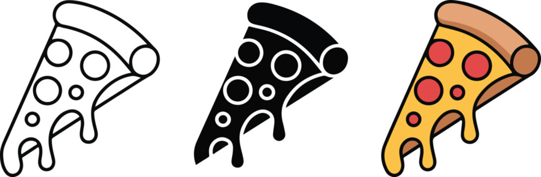 Pizza Slice Icons, Pepperoni Pizza and Fast Food Symbol