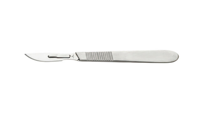 Sharp metal surgical scalpel for surgery isolated on transparent background