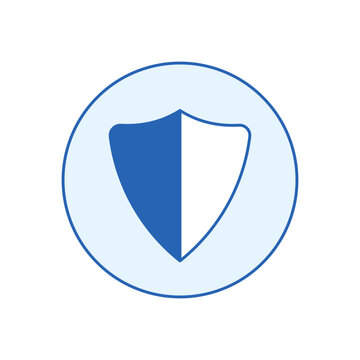 Blue business icon of security shield, flat vector symbol for protection, privacy, safety, defense, trust and secure access tools. Clean, isolated illustration on light background