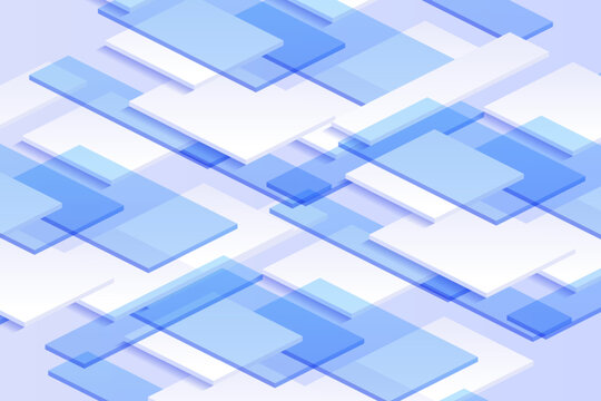 Blue technology background with layered digital blocks and transparent geometric shapes, made for software products, cloud infrastructure, website banners and modern data visuals.