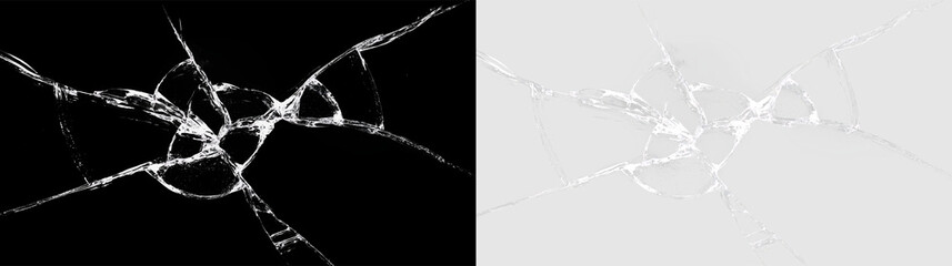 Shattered glass on transparent background showing cracks and fragments from impact © denzelll