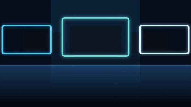 Ice Blue Esports End Screen Neon Frame Placeholders Cinematic Dark Room Camera Push Glow Bloom