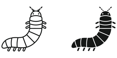 Outline and solid insect larva on a white background representing natural science and agriculture concepts © AKTER STOCK