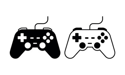 Black game controllers with white and black joystick buttons © candysartistry