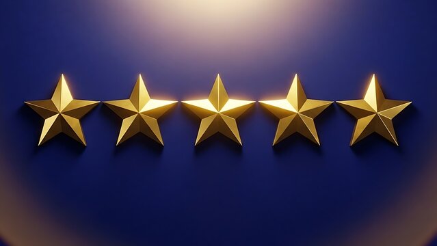 Five golden stars arranged in a row representing customer feedback rating on a dark blue background
