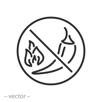 no pepper icon, non spicy food, not contained hot, thin line symbol on white background - editable stroke vector illustration