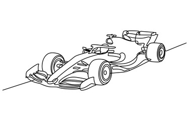 Obraz premium Continuous single line drawing of a fast formula one race car moving quickly on a track for sports competition and automotive speed concept Vector, illustration