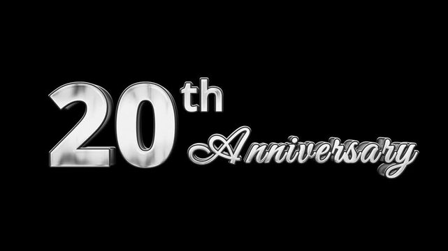 elegant silver 20th anniversary title with a polished metallic finish on a black background.