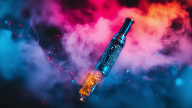 Vape device in colorful smoke display showcasing modern vaping culture and technology. Explore the dynamic world of vaping with rich colors and cloud effects. Generative AI