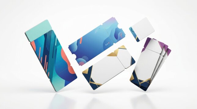 Set of colorful abstract event tickets with geometric design