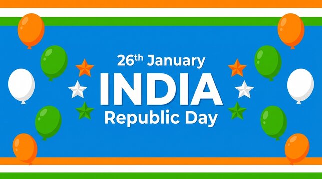 Republic Day India 26th January, background with balloons and flag