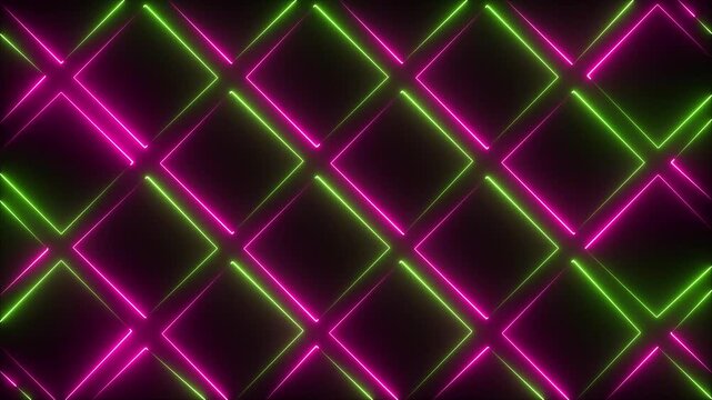 Neon glowing diamond pattern background, with pulsing pink, and green light, lines abstract