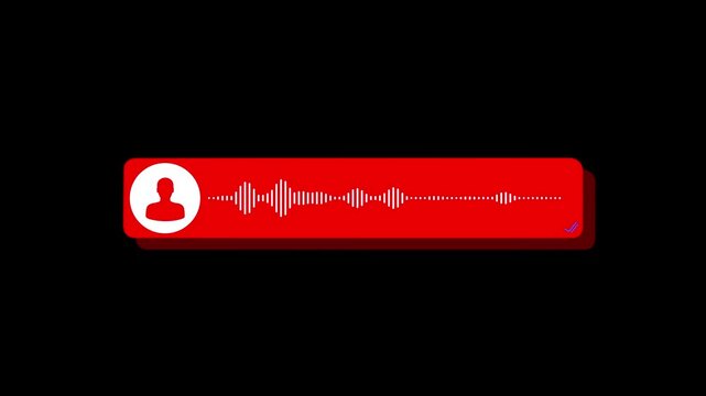 Red voice message bubble with animated sound wave equalizer on black background, audio waveform
