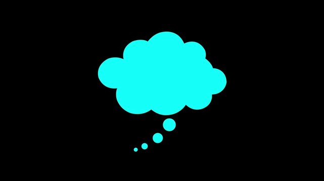 Cyan thought bubble animation on black background, minimalist speech balloon for social media and messaging ui