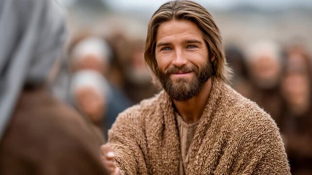 Jesus helps elderly villagers as Mother Mary assists