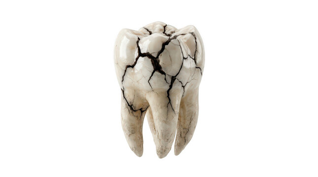Broken human tooth with cracks isolated on transparent background