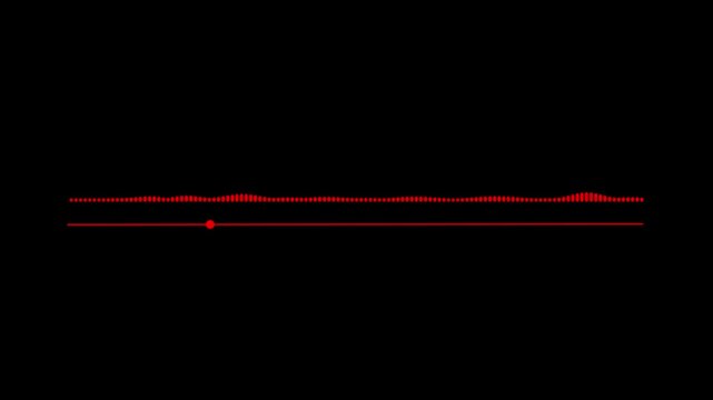 Red audio waveform equalizer animation with progress bar on black background, sound music