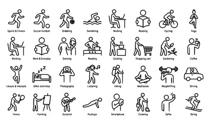 Fototapeta premium Lifestyle Activity Outline Icons Monochrome Vector Set