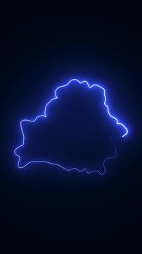 Glowing neon outline map of belarus on dark background, digital technology concept