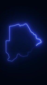 Botswana map outline with glowing neon blue light effect on dark background