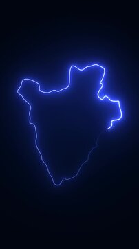 Burundi map outline with glowing neon light effect on dark background