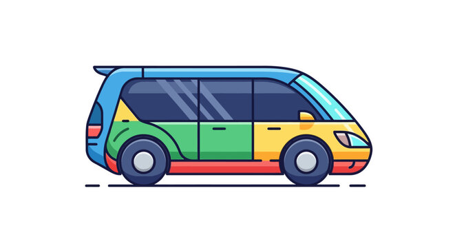 Multicolor Minivan Vehicle Side View.