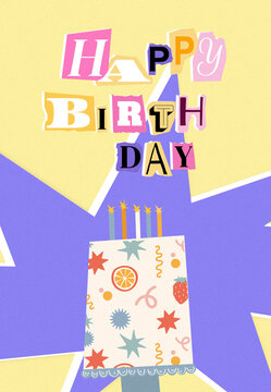 Happy birthday party with colorful cake and cheerful decorations on special day