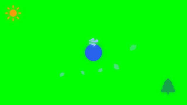 Simple 2D game asset elements featuring blue potion bottle and sun on green screen background