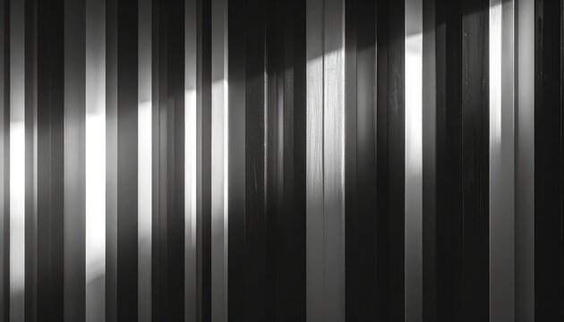 Abstract Black and White Background with Vertical Stripes and Contrasting Light and Shadow Pattern on Textured Wall Panels