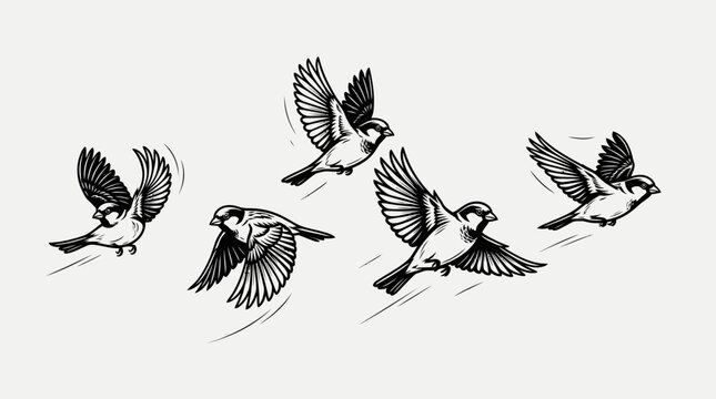Sequence of Sparrows Flying in Motion: A Study of Avian Flight and Freedom