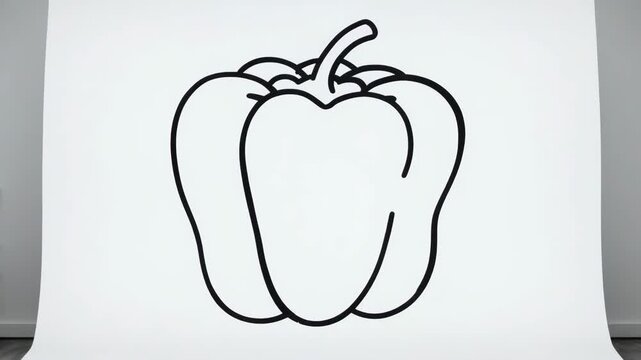 Bell pepper outline animation with gentle camera zoom in a studio setting symbolizing healthy eating and organic ingredients for food advertising