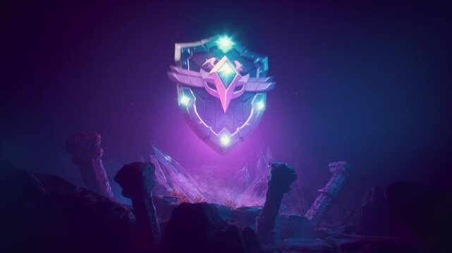 Glowing Magical Shield Element Surrounded By Dense Smoke And Blue Atmospheric Mist
