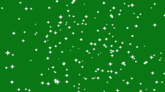 Endless 3D stars rotate in 360 degrees, drifting up and down like a cosmic storm in deep space. Abstract starfall motion creates a cinematic, mysterious on green background in 4k.