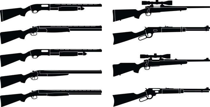 Black hunting rifle and shotgun vector silhouette bundle for outdoor sports and shooting range design