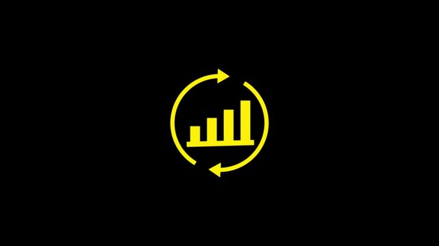 Animated continuous improvement line icon featuring a growth graph animation and rotating cycle flow lines. For process optimization and productivity. Isolated on a black background in 4K resolution.