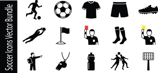 Soccer Icons Vector Bundle with Football Equipment Referee Player © Md