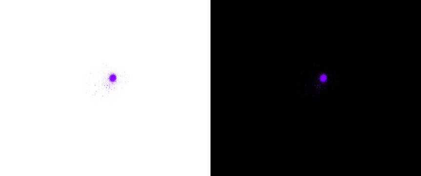 Minimalist purple dot on split background, abstract violet circle on white and black contrast panels, simple geometric design element