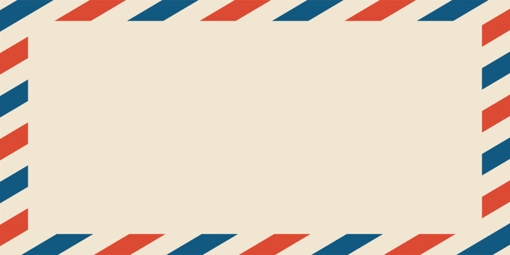 Airmail envelope frame. Commercial envelope. International vintage letter border. Retro airmail postcard with blue and red stripes. Blank correspondence paper template.eps,10