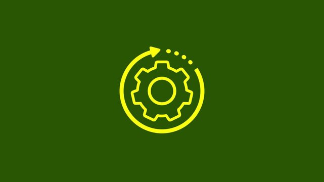 Minimal lime green rotating gear with arrow icon loop animation on dark green background, premium clean eco automation and digital processing system symbol.4K icon animation